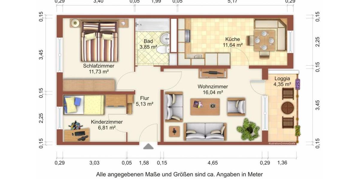 Etagenwohnung Greifswald Groß Schönwalde - 3 Zimmer, 57 m&sup2;, 415&euro; | Angebot:24847642