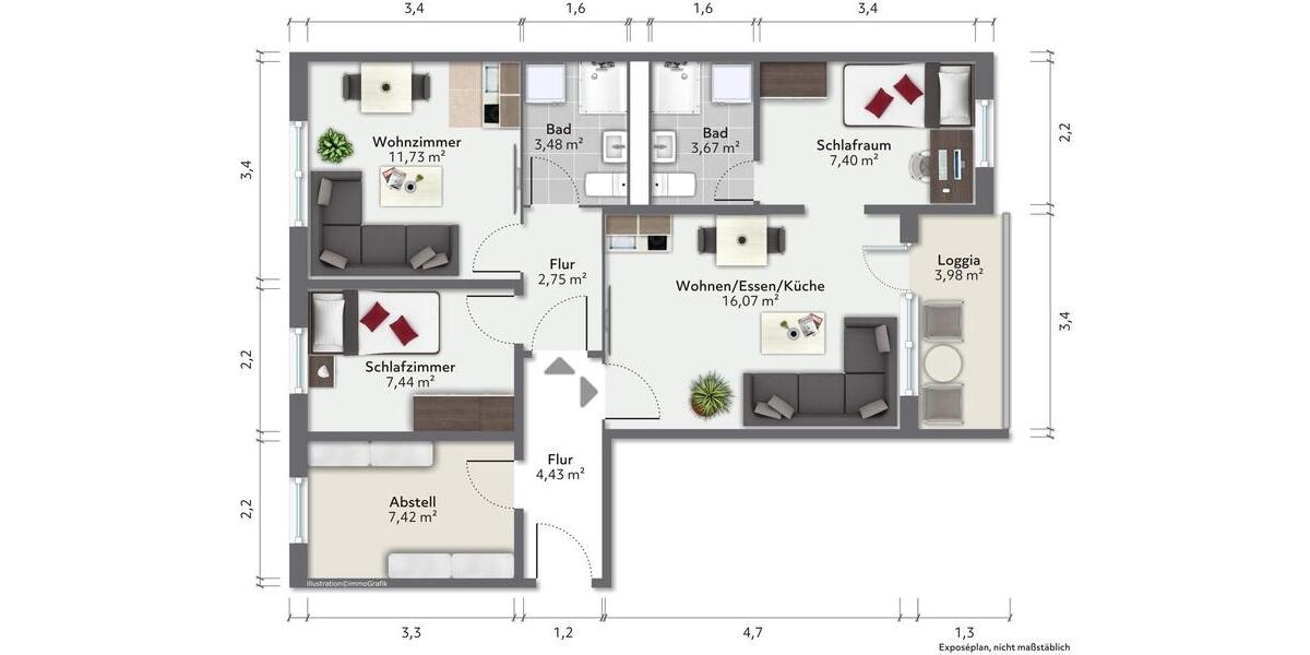 Etagenwohnung Greifswald Groß Schönwalde - 4 Zimmer, 68 m&sup2;, 492&euro; | Angebot:26490420