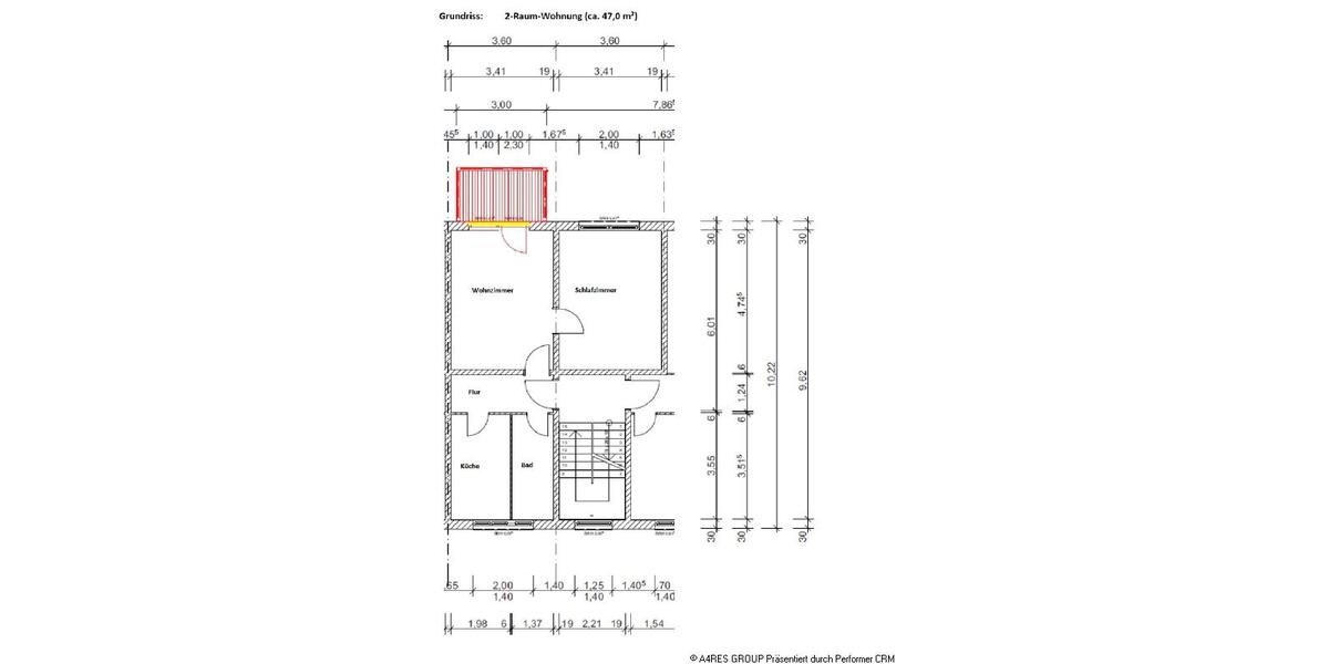 Etagenwohnung Greifswald Eldena - 2 Zimmer, 47 m&sup2;, 423&euro; | Angebot:26470667