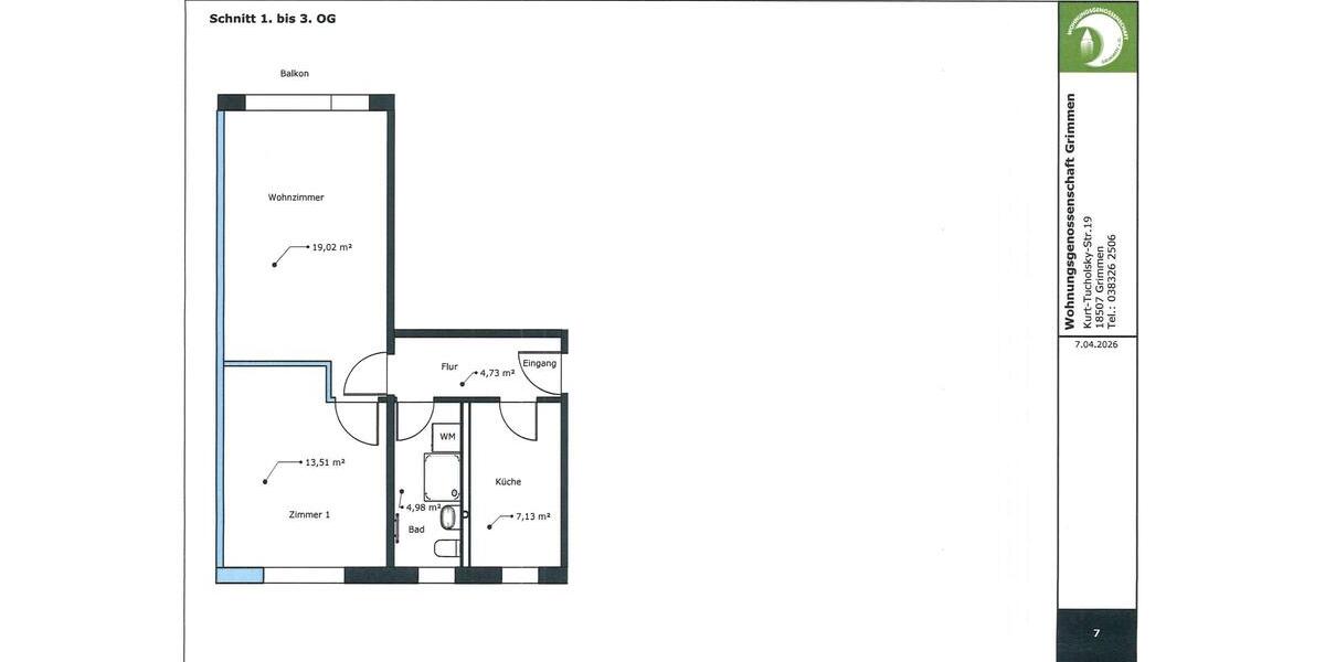 Etagenwohnung Grimmen - 2 Zimmer, 50 m&sup2;, 822&euro; | Angebot:26057835
