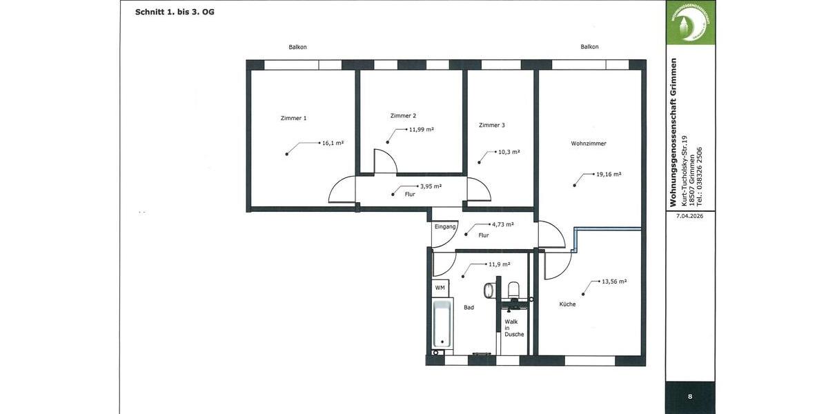 Etagenwohnung Grimmen - 2 Zimmer, 50 m&sup2;, 822&euro; | Angebot:26057835