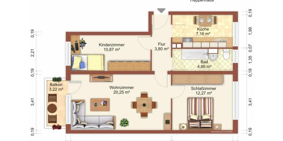 Etagenwohnung Greifswald Groß Schönwalde - 3 Zimmer, 59 m&sup2;, 430&euro; | Angebot:25267695