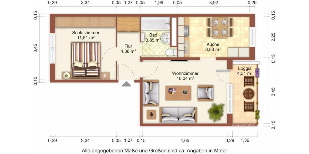 Etagenwohnung Greifswald Groß Schönwalde - 2 Zimmer, 46 m&sup2;, 358&euro; | Angebot:25873051