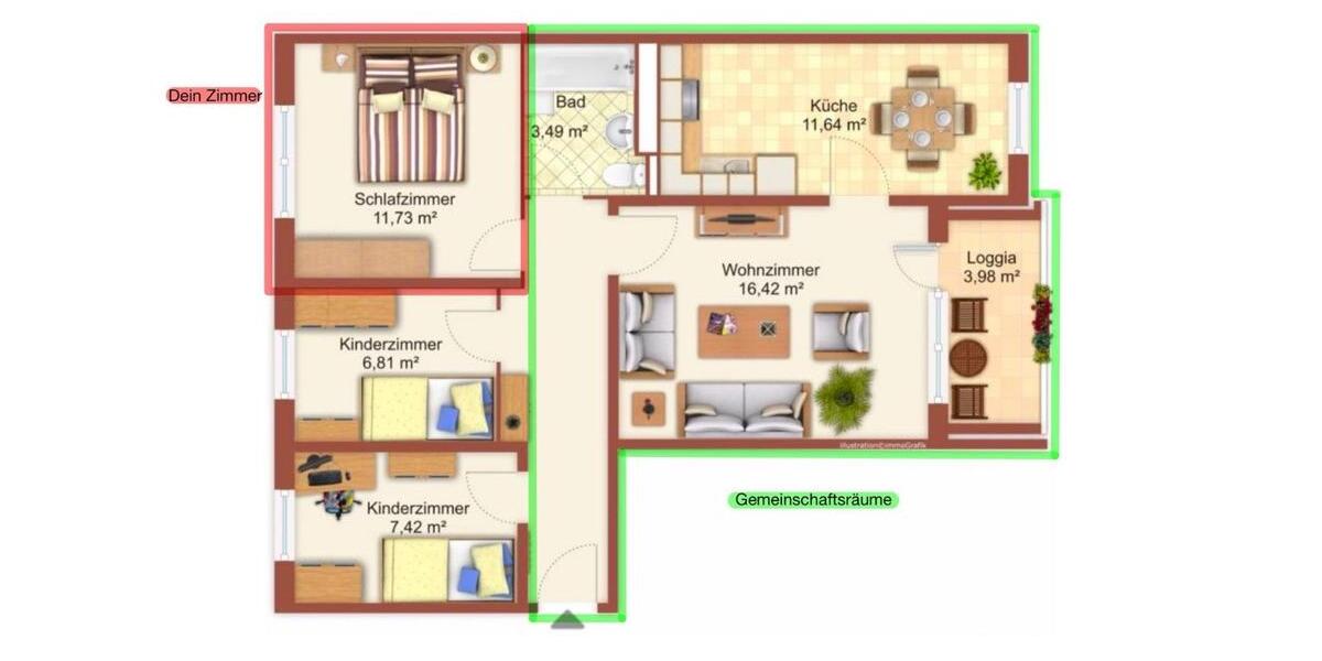 Etagenwohnung Greifswald Groß Schönwalde - 2 Zimmer, 12 m&sup2;, 380&euro; | Angebot:25145881