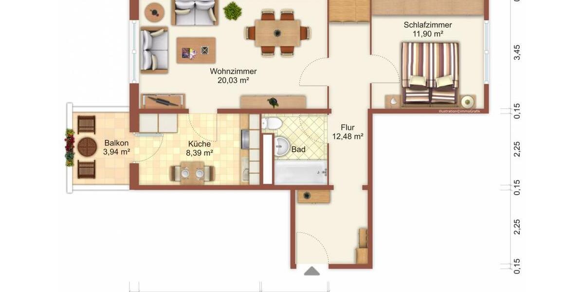 Etagenwohnung Greifswald Eldena - 2 Zimmer, 59 m&sup2;, 500&euro; | Angebot:26044351