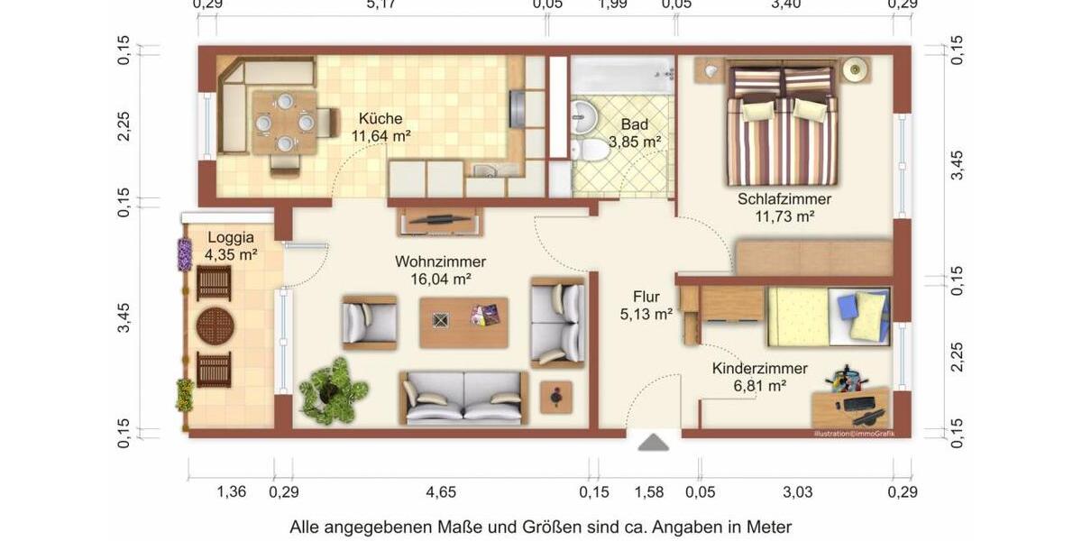 Etagenwohnung Greifswald Groß Schönwalde - 3 Zimmer, 57 m&sup2;, 488&euro; | Angebot:25267700