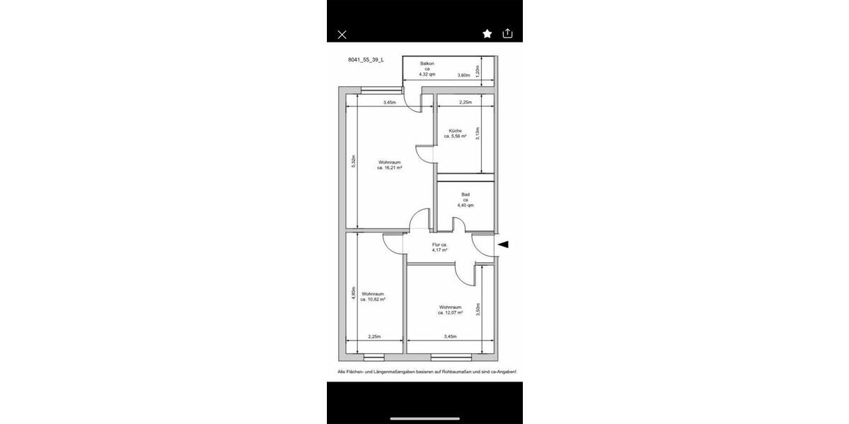 Etagenwohnung Greifswald Groß Schönwalde - 3 Zimmer, 56 m&sup2;, 620&euro; | Angebot:25587521
