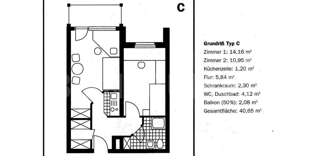 Etagenwohnung Greifswald - 2 Zimmer, 41 m&sup2;, 439&euro; | Angebot:24953886