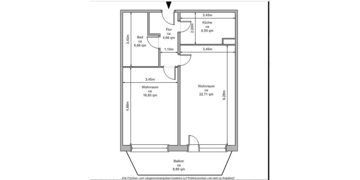 Etagenwohnung Greifswald Groß Schönwalde - 2 Zimmer, 61 m&sup2;, 440&euro; | Angebot:24873711
